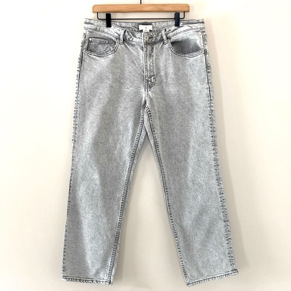 H&M High Rise Straight Leg Denim Jeans Light Acid Wash Gray Size 12 - Picture 1 of 14